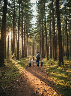 Family enjoying a forest trail