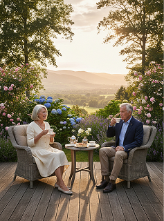 Couple enjoying peaceful outdoor living